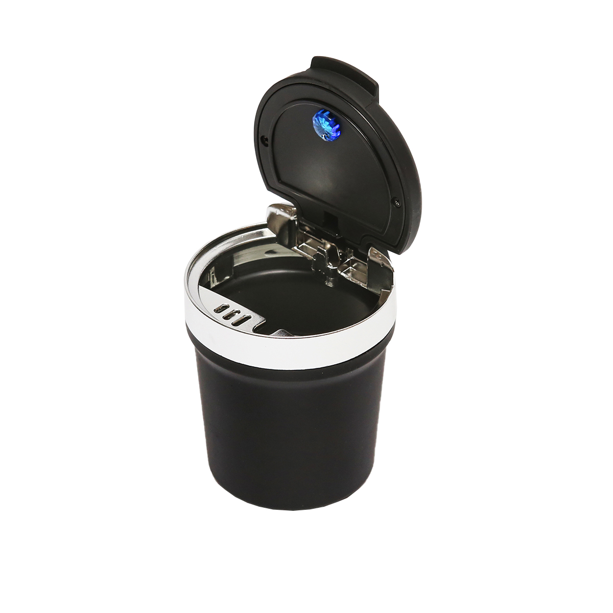 Scrumiera auto universala cu fund ceramic neagra-argintiu cu lumina albastra LED - imagine 3