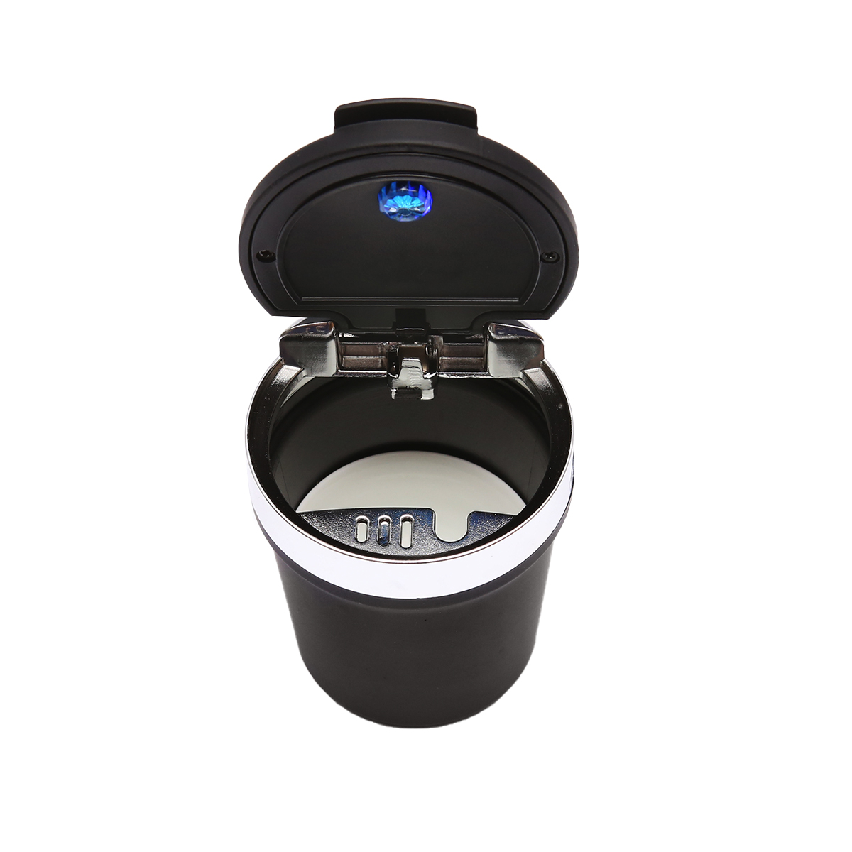 Scrumiera auto universala cu fund ceramic neagra-argintiu cu lumina albastra LED - imagine 2