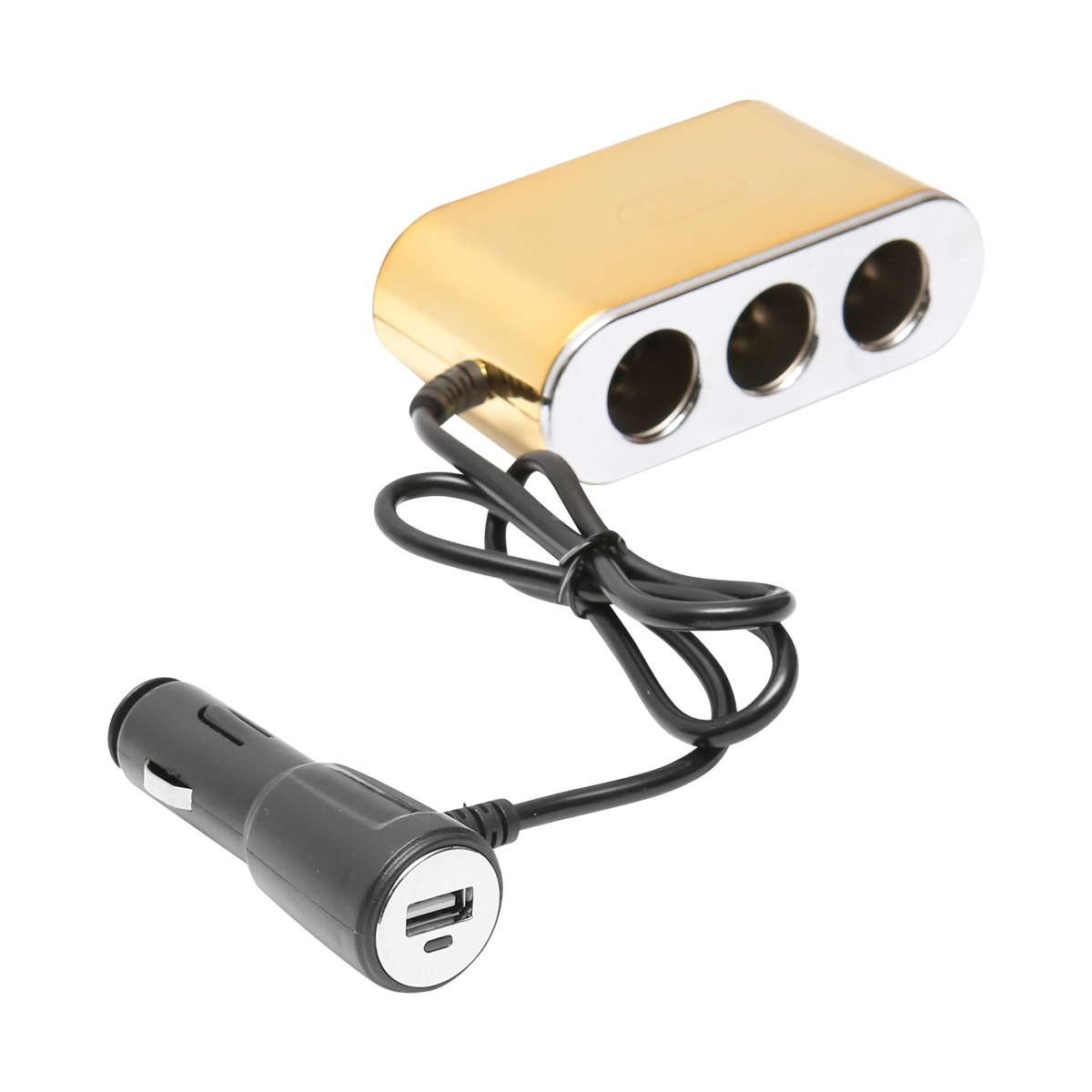 Adaptor bricheta auto tripla 12/24V auriu cu intrerupator individual si 1 port USB 5V 2.1A - imagine 3
