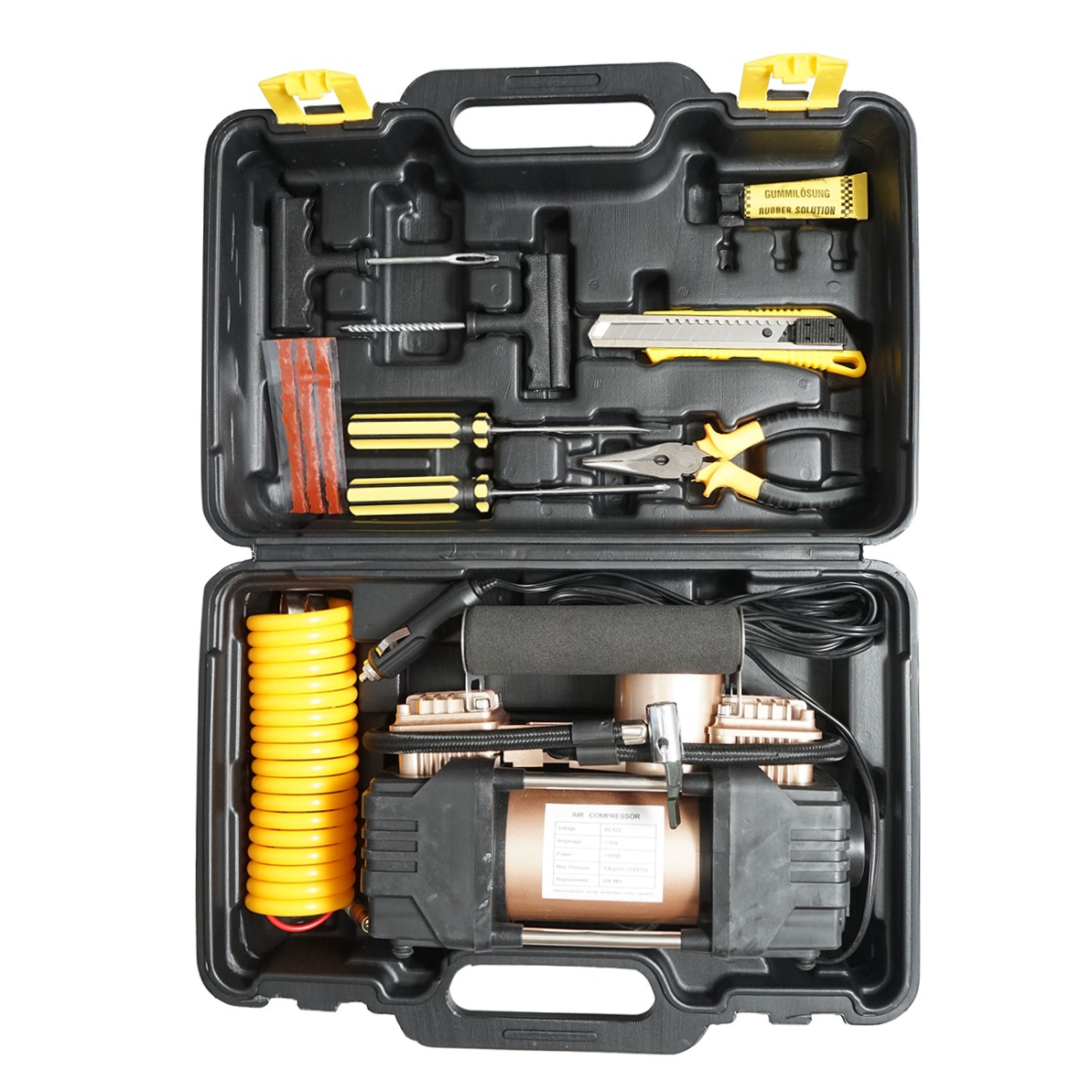 Compresor aer umflat roti 12V 180W, 150PSI, 45l/min, cablu 3m, kit pentru pana auto Breckner Germany - imagine 2