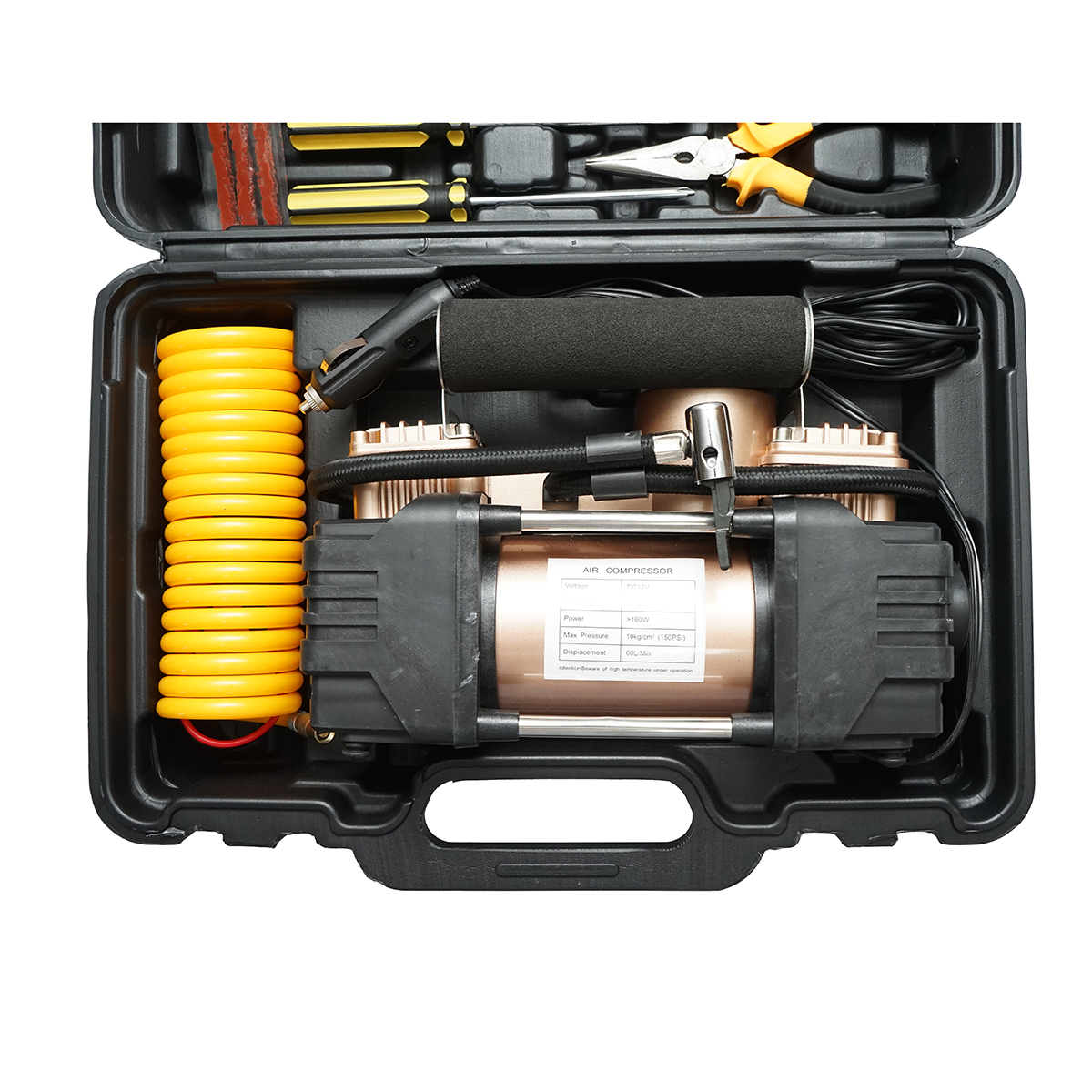 Compresor aer umflat roti 12V 180W, 150PSI, 45l/min, cablu 3m, kit pentru pana auto Breckner Germany - imagine 6