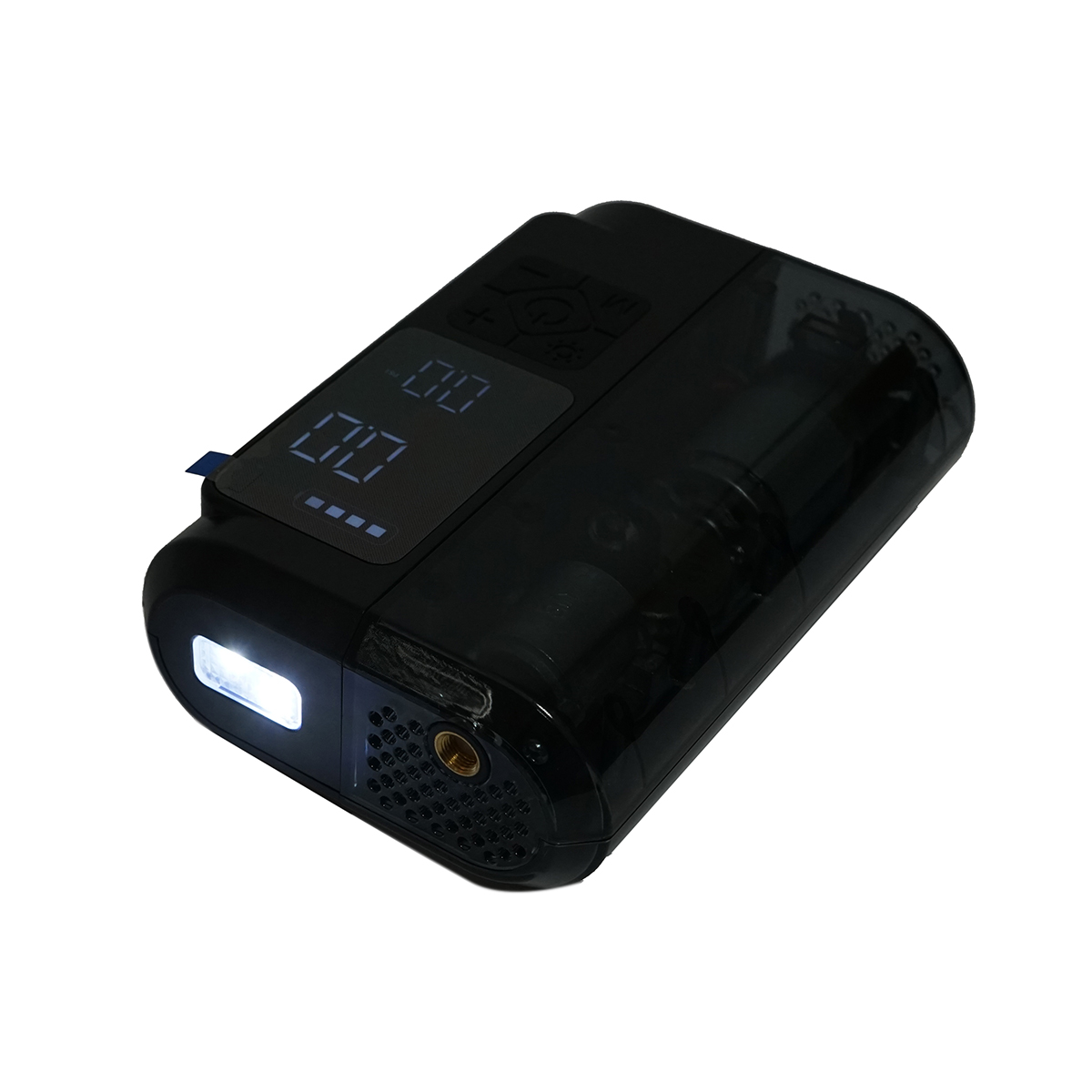 Compresor aer smart portabil digital LED 12V/100W, USB-C 5V/2A, baterie 3x2000mAh, laterna LED, port USB/USB-C, baterie externa, accesorii incluse - imagine 5