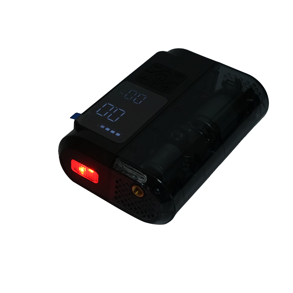 Compresor aer smart portabil digital LED 12V/100W, USB-C 5V/2A, baterie 3x2000mAh, laterna LED, port USB/USB-C, baterie externa, accesorii incluse - imagine 6