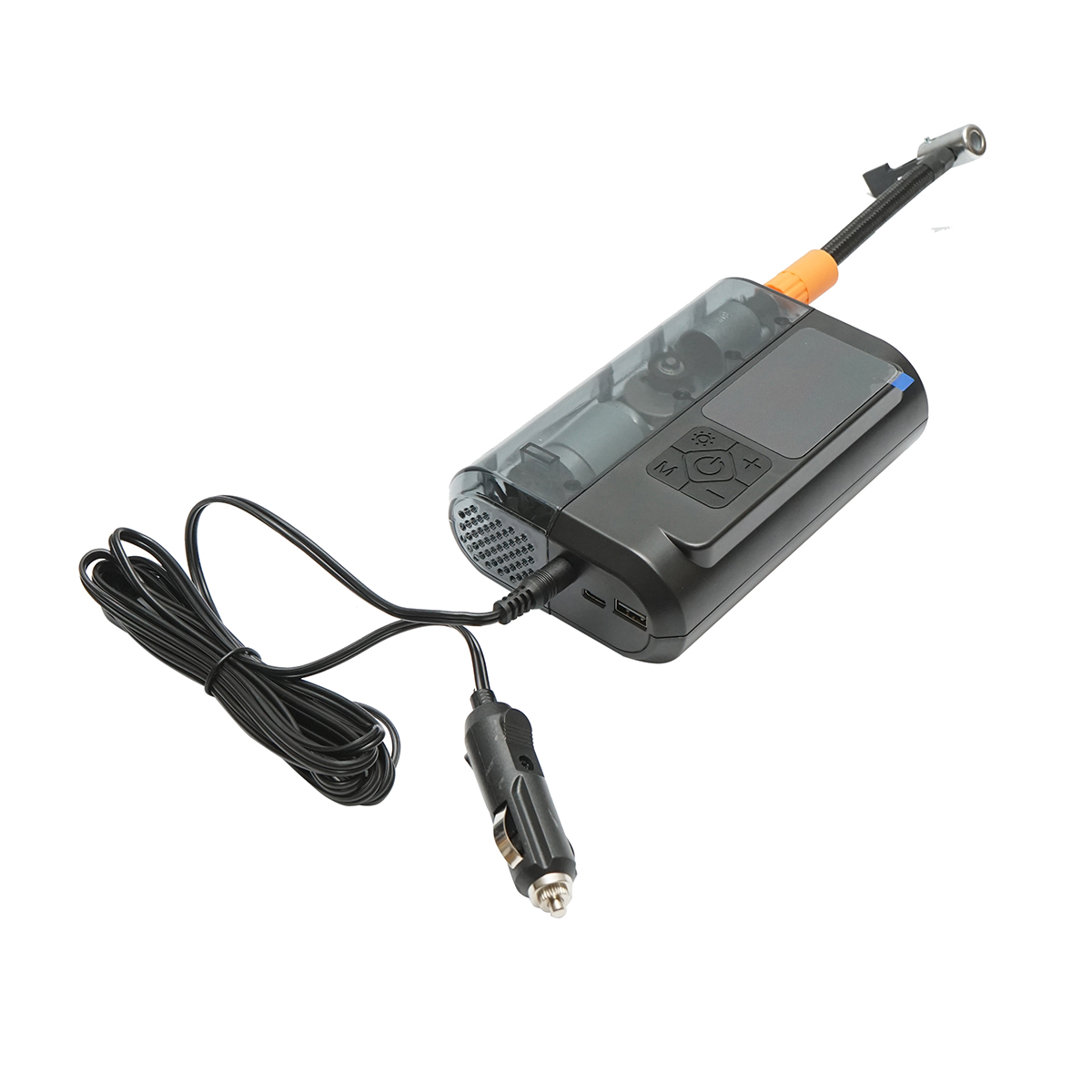 Compresor aer smart portabil digital LED 12V/100W, USB-C 5V/2A, baterie 3x2000mAh, laterna LED, port USB/USB-C, baterie externa, accesorii incluse - imagine 8