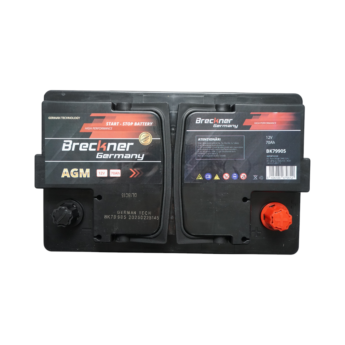 Baterie auto AGM start-stop 12V, 70Ah, 760A la pornire 275x175x195mm Breckner Germany - imagine 3