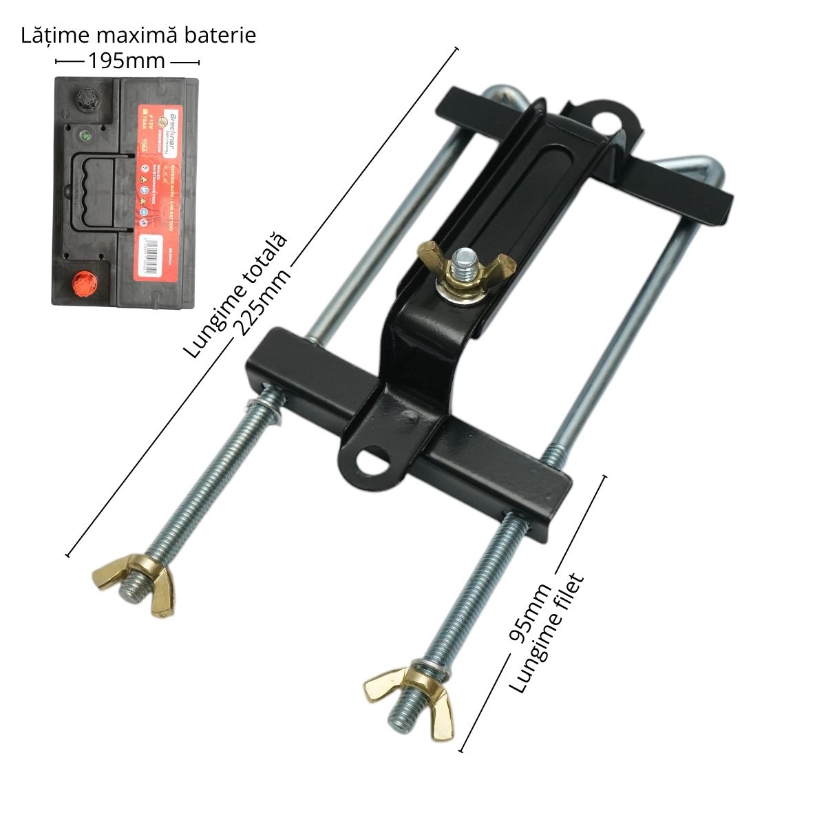 Kit fixare baterie auto reglabil universal 225mm