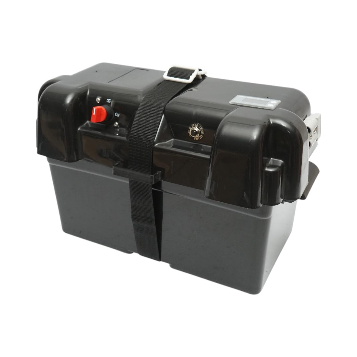 Cutie baterie auto 12V cu voltmetru DC 6-30V, intrerupator alimentare 100A, priza bricheta, afisaj LCD, 2xUSB 350x180x200mm