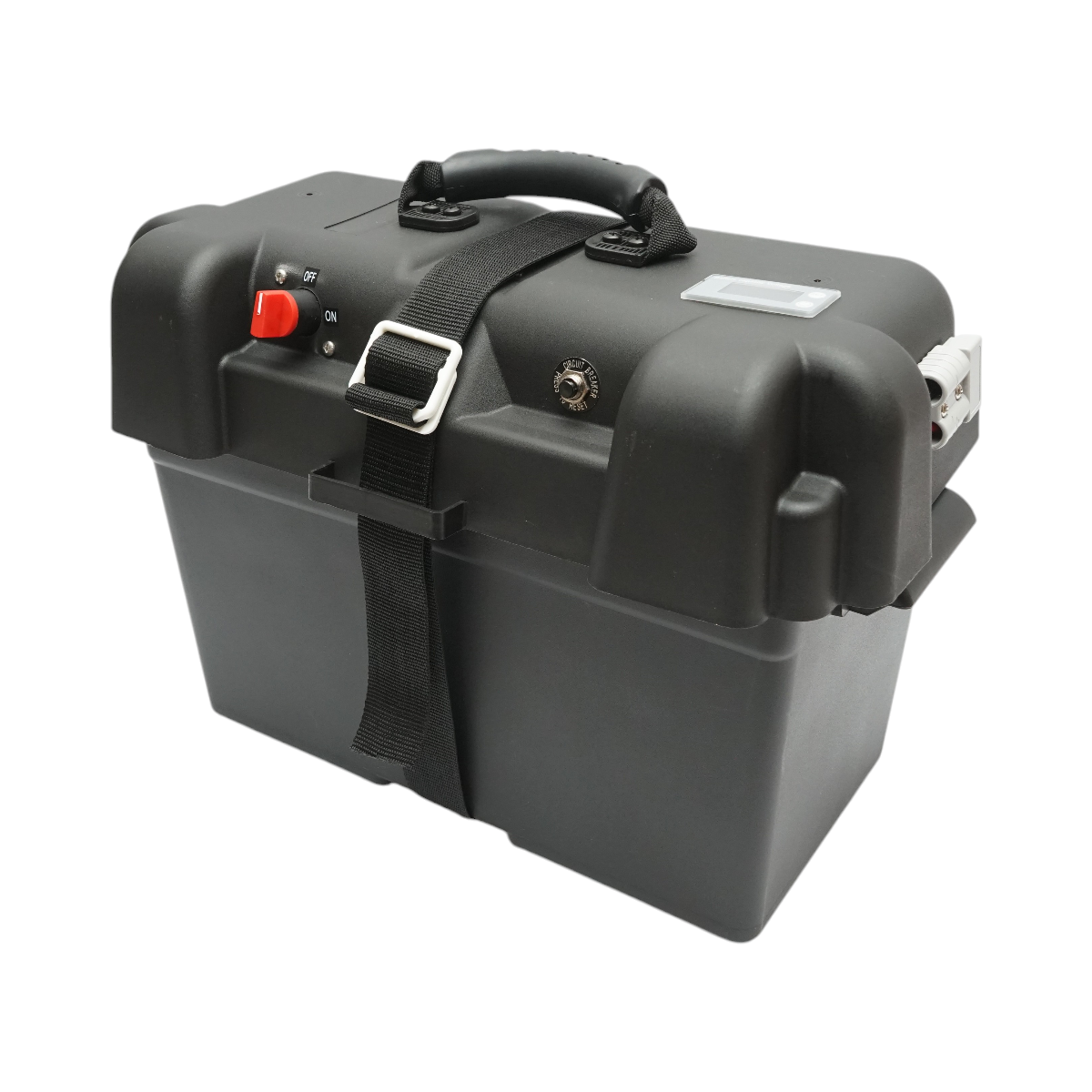 Cutie baterie auto 12V cu voltmetru DC 6-30V, intrerupator alimentare 100A, priza bricheta, afisaj LCD, 2xUSB 360x180x235mm