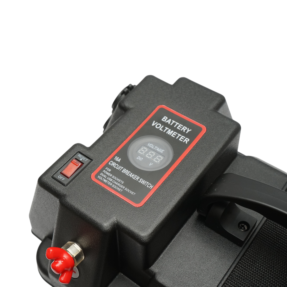 Cutie baterie auto 12V cu voltmetru DC 6-36V, intrerupator cirucit 16A, 2 prize bricheta, afisaj LCD, 2xUSB 340x195x200mm - imagine 10