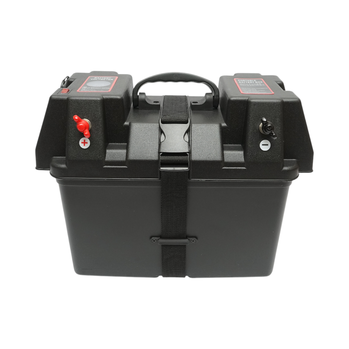 Cutie baterie auto 12V cu voltmetru DC 6-36V, intrerupator cirucit 16A, 2 prize bricheta, afisaj LCD, 2xUSB 340x195x200mm - imagine 2