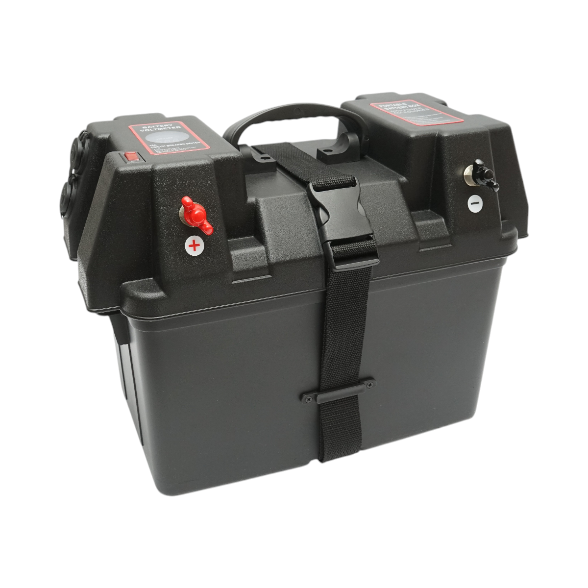 Cutie baterie auto 12V cu voltmetru DC 6-36V, intrerupator cirucit 16A, 2 prize bricheta, afisaj LCD, 2xUSB 340x195x200mm - imagine 8