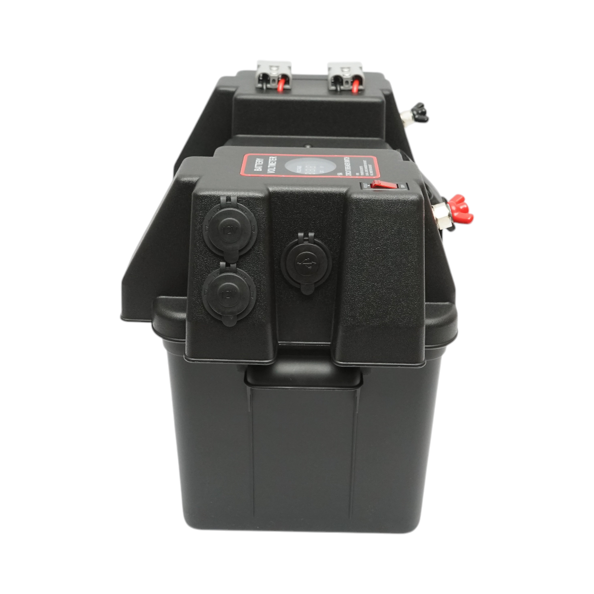 Cutie baterie auto 12V cu voltmetru DC 6-36V, intrerupator cirucit 16A, siguranta 30A, 2 prize bricheta, afisaj LCD, 2xUSB 340x195x200mm - imagine 7