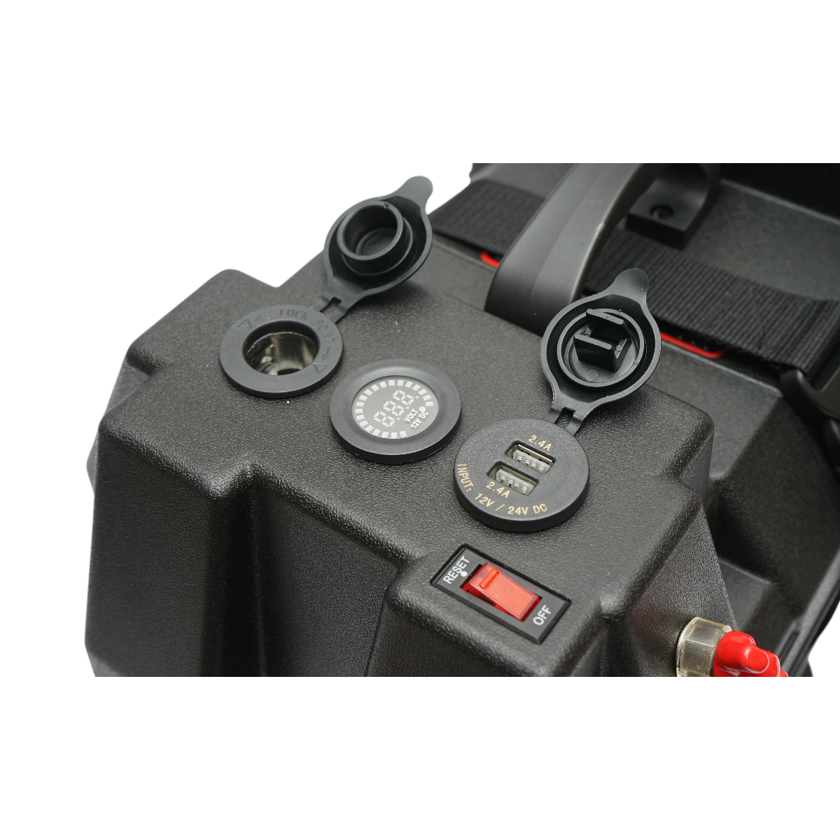 Cutie baterie auto 12V cu voltmetru DC 6-36V, intrerupator cirucit 16A, priza bricheta, afisaj LCD, 2xUSB 340x195x200mm - imagine 9