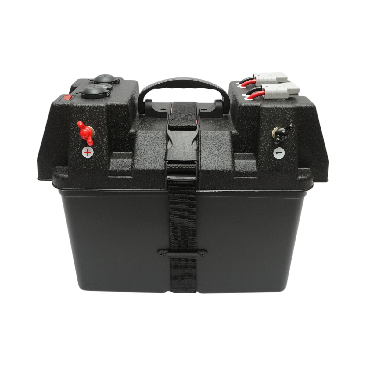 Cutie baterie auto 12V cu voltmetru DC 6-36V, intrerupator cirucit 16A, priza bricheta, afisaj LCD, 2xUSB 340x195x200mm - imagine 2