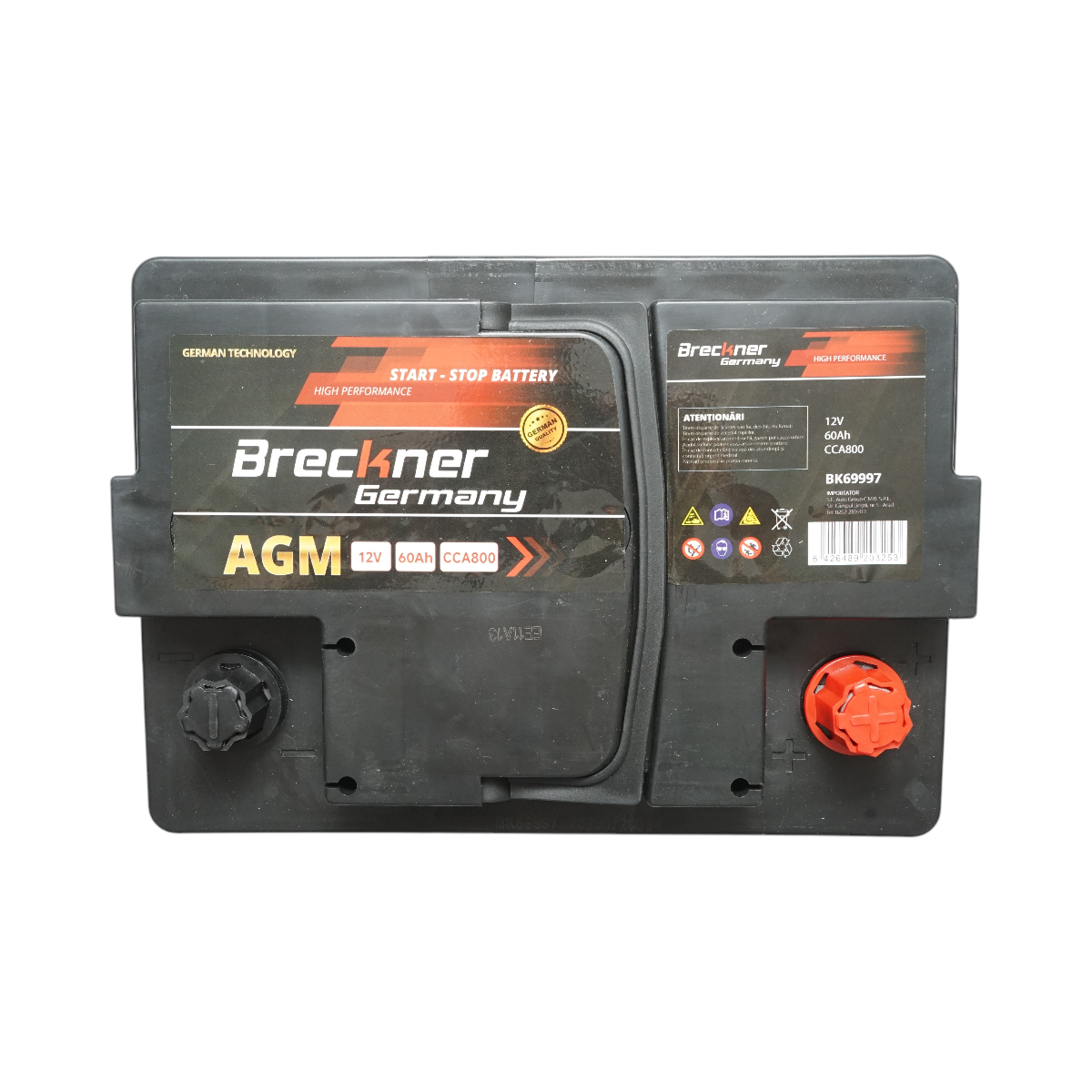Baterie auto AGM start-stop 12V, 60Ah, 800A la pornire 242x174x189mm Breckner Germany - imagine 3