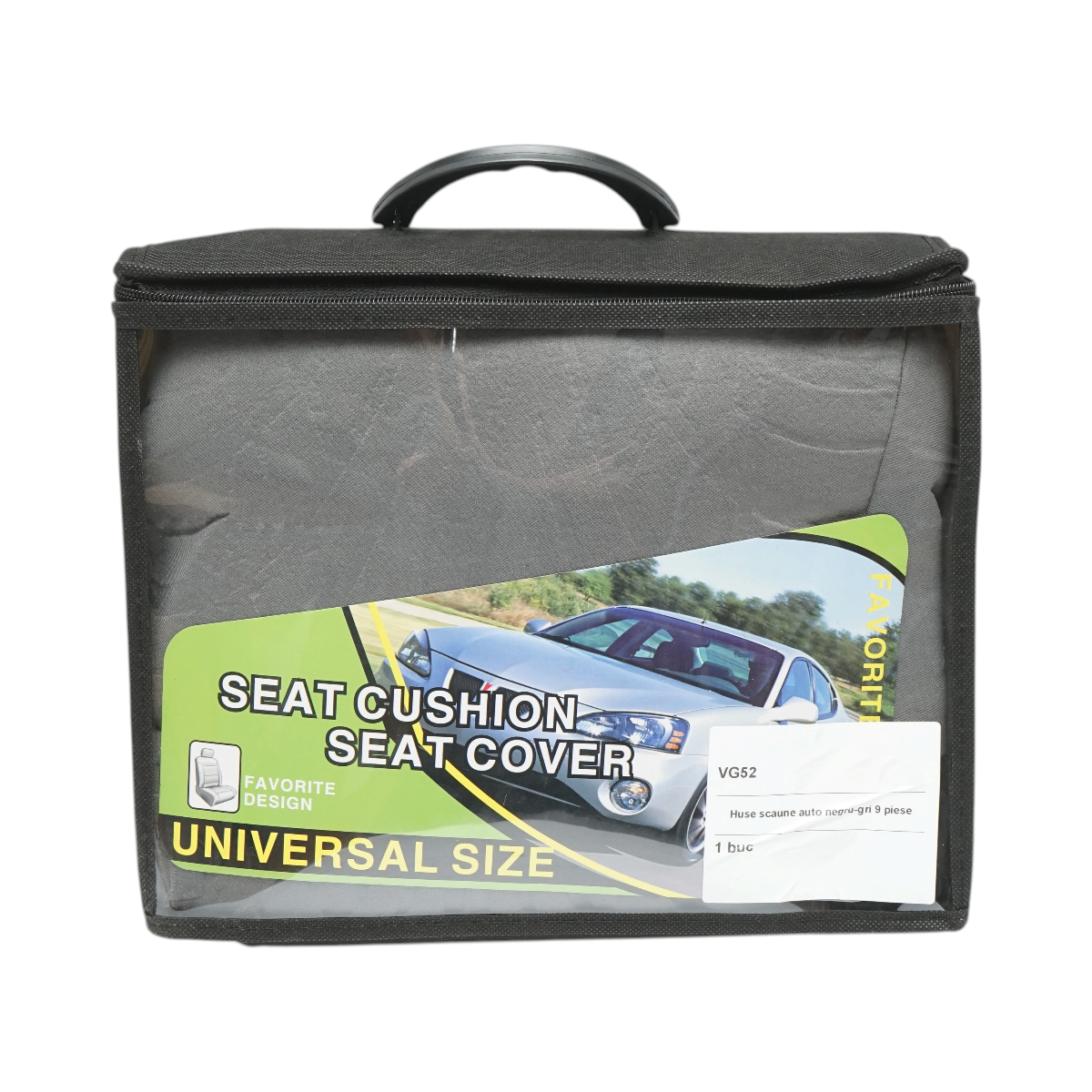 Set huse scaune auto universale Negru-Gri, material textil, fata + spate 9 piese - imagine 6