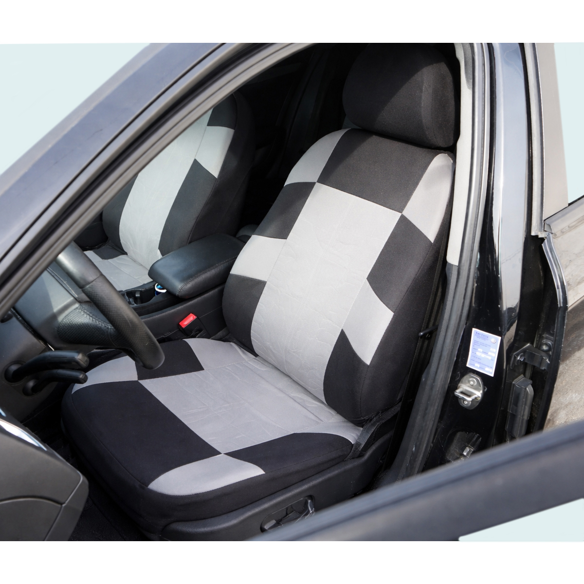 Set huse scaune auto universale Negru-Gri, material textil, fata + spate 9 piese - imagine 4