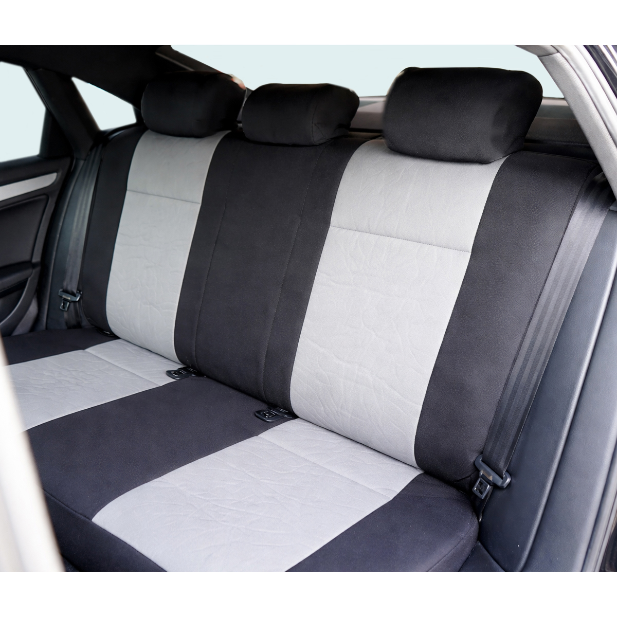 Set huse scaune auto universale Negru-Gri, material textil, fata + spate 9 piese - imagine 5