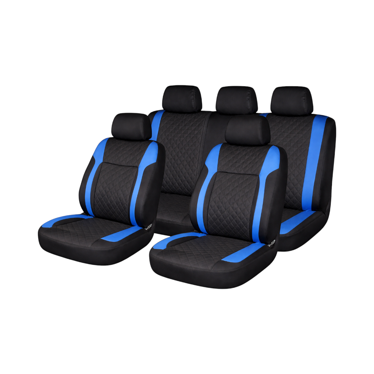 Set huse scaune auto universale Negru-Albastru Diamond, piele ecologica matlasata cu textil, fata + spate 9 piese