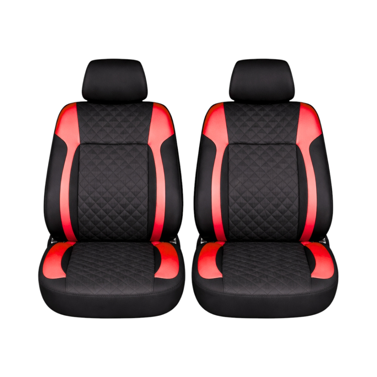 Set huse scaune auto universale Negru-Rosu Diamond, piele ecologica matlasata, fata + spate 9 piese - imagine 2