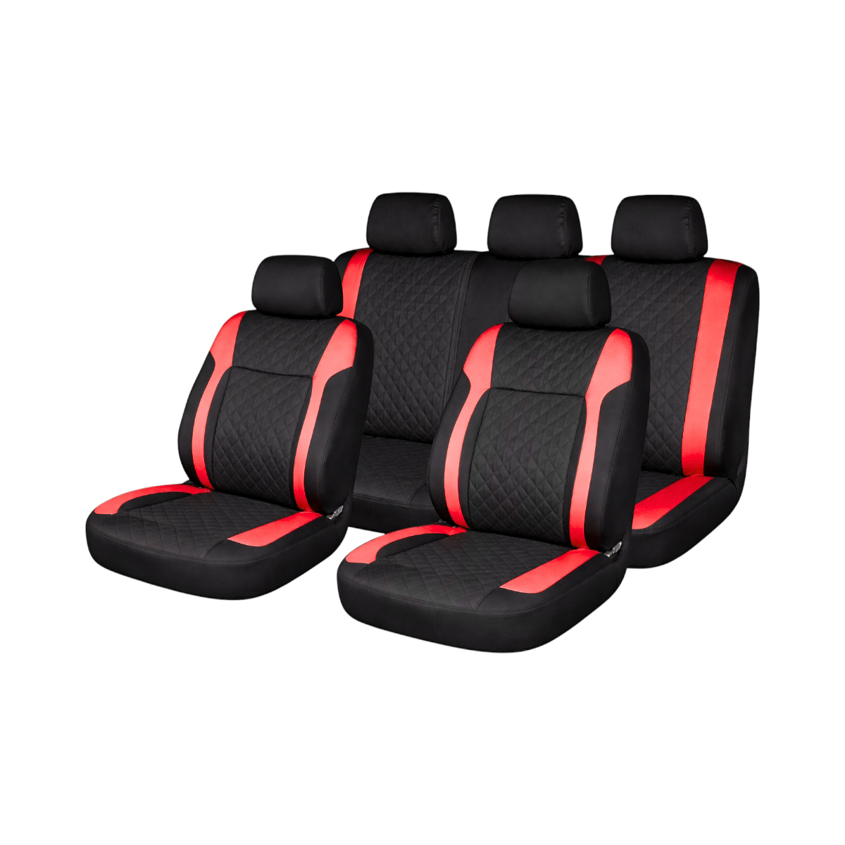 Set huse scaune auto universale Negru-Rosu Diamond, piele ecologica matlasata, fata + spate 9 piese
