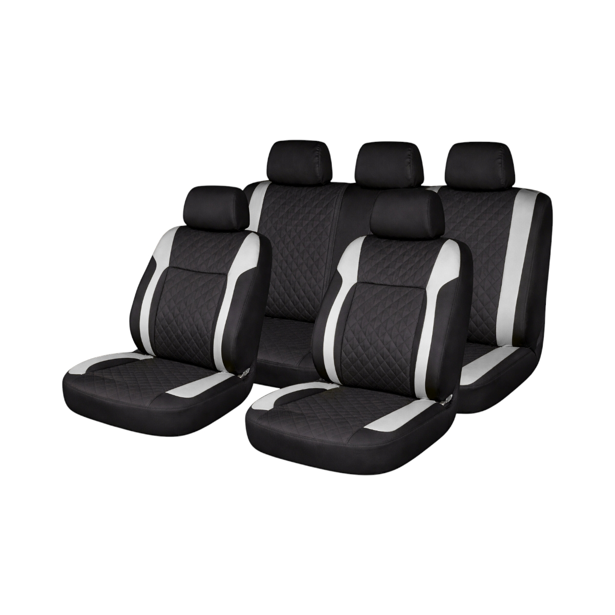 Set huse scaune auto universale Negru-Gri Diamond, piele ecologica matlasata, fata + spate 9 piese