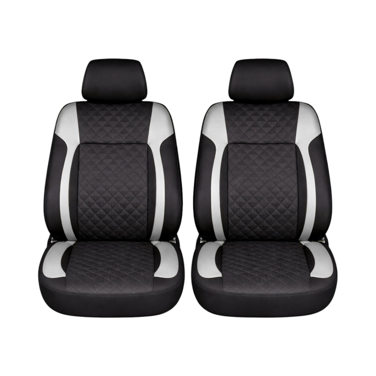 Set huse scaune auto universale Negru-Gri Diamond, piele ecologica matlasata, fata + spate 9 piese - imagine 2