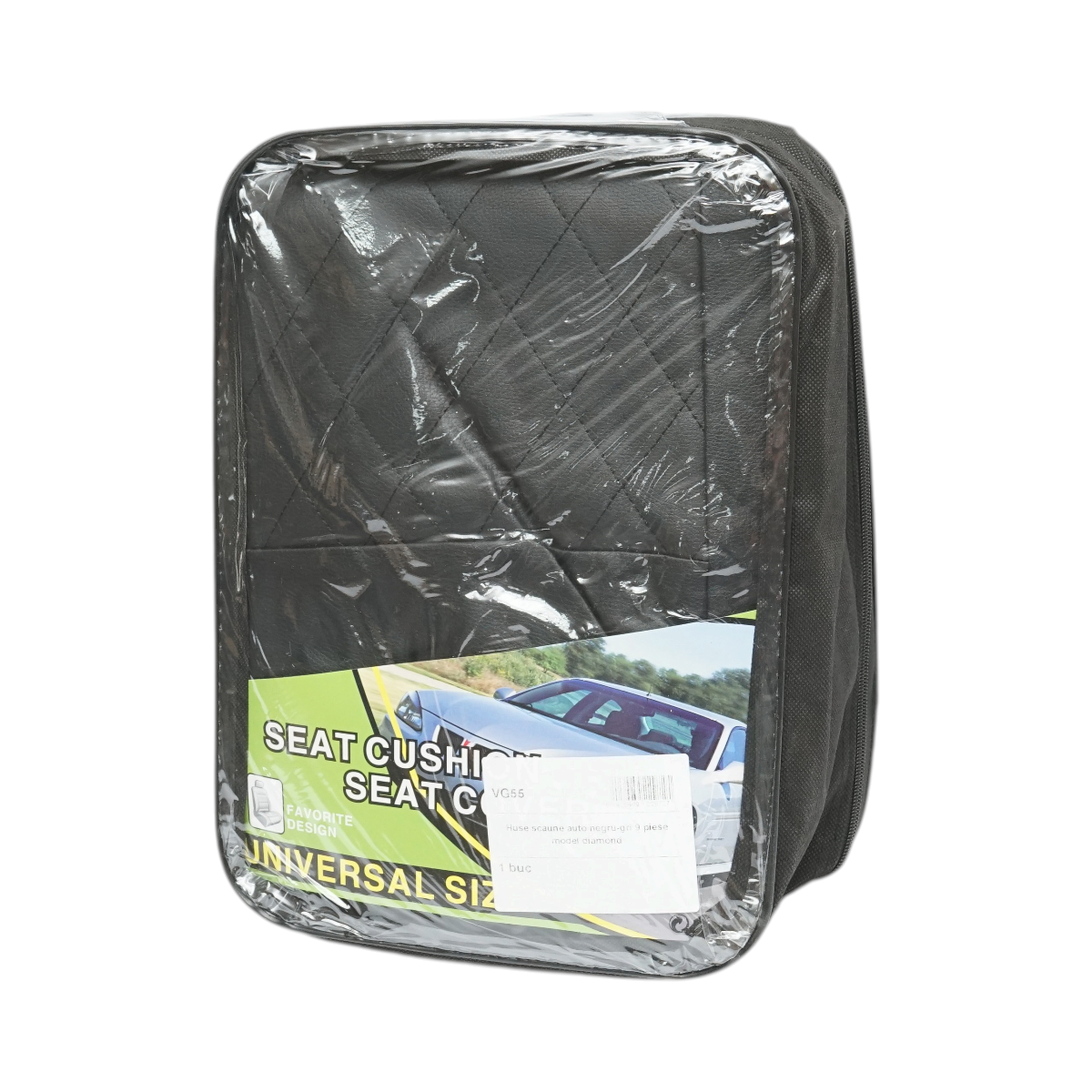 Set huse scaune auto universale Negru-Gri Diamond, piele ecologica matlasata, fata + spate 9 piese - imagine 6