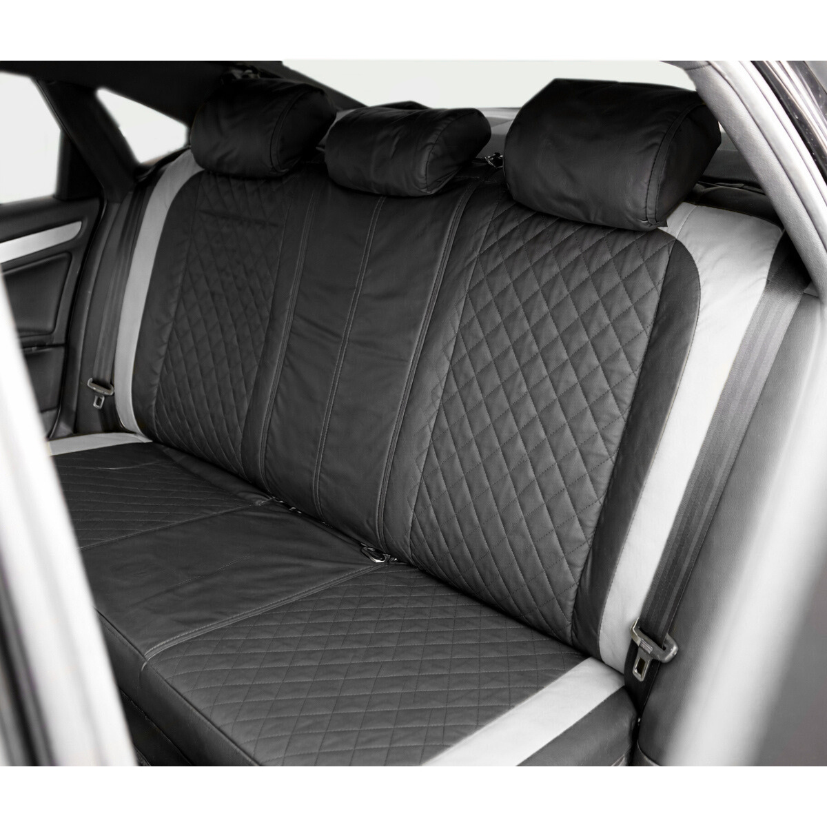 Set huse scaune auto universale Negru-Gri Diamond, piele ecologica matlasata, fata + spate 9 piese - imagine 5