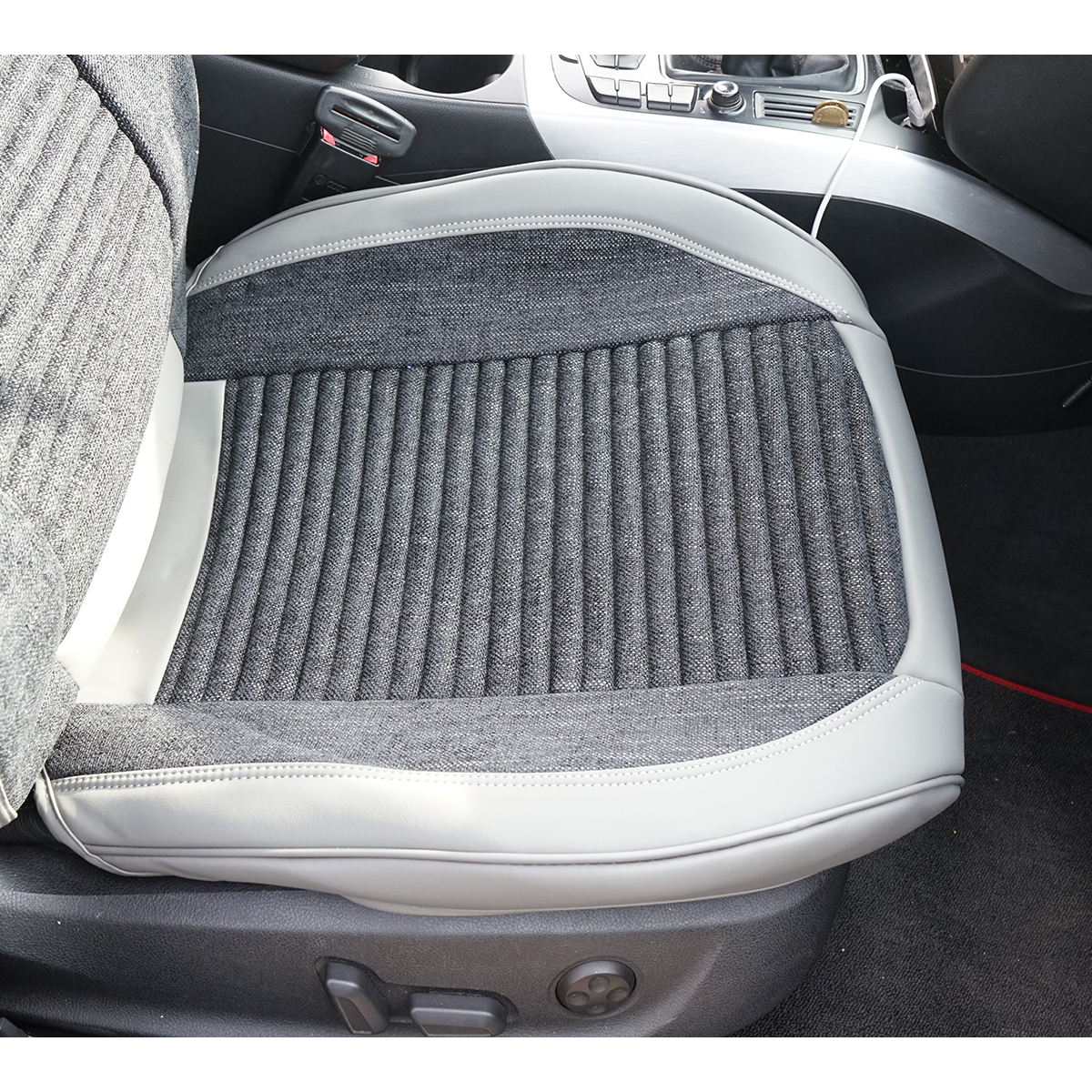 Set huse scaune auto Premium Crem-Gri universale, design sport ergonomic, piele ecologica cu insertii textile, fata + spate 11 piese - imagine 5