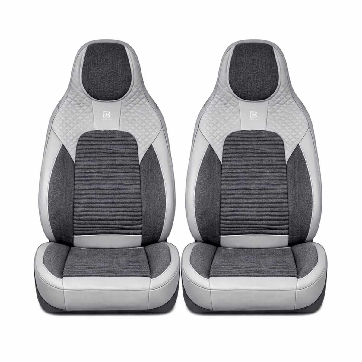 Set huse scaune auto Premium Crem-Gri universale, design sport ergonomic, piele ecologica cu insertii textile, fata + spate 11 piese - imagine 2