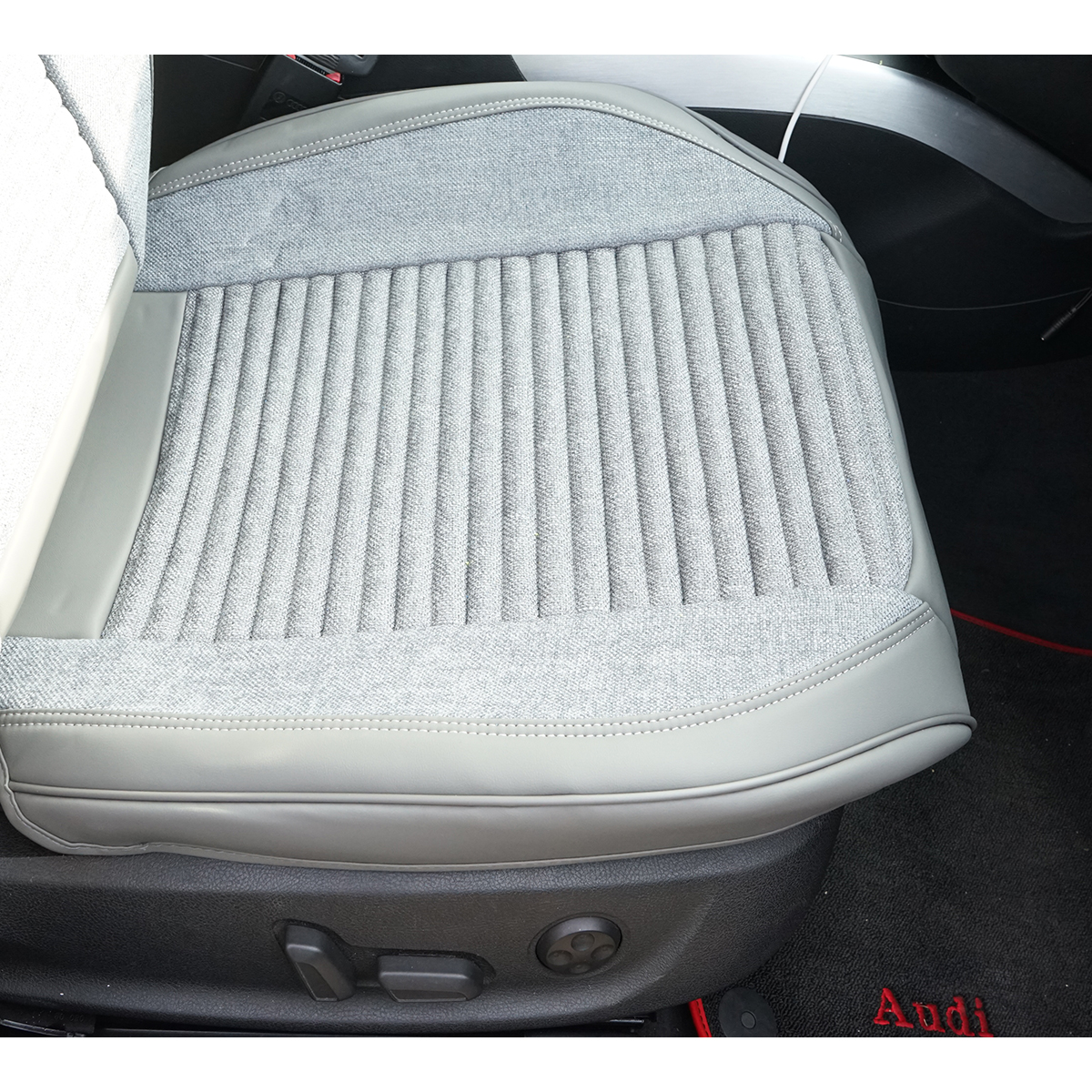 Set huse scaune auto Premium Crem-Gri universale, design sport ergonomic, piele ecologica cu insertii textile, fata + spate 11 piese - imagine 5