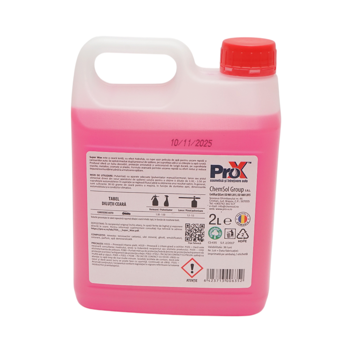 Ceara auto lichida hidrofoba concentrata profesionala Super Wax Pro-X 2L - imagine 3