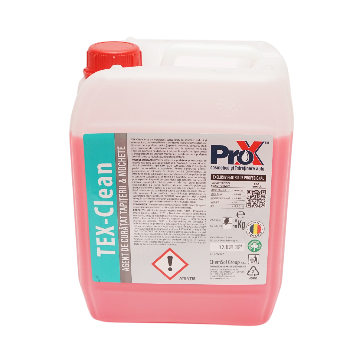 Solutie curatare tapiterie textila si mocheta auto concentrata TEX-Clean Pro-X 5kg