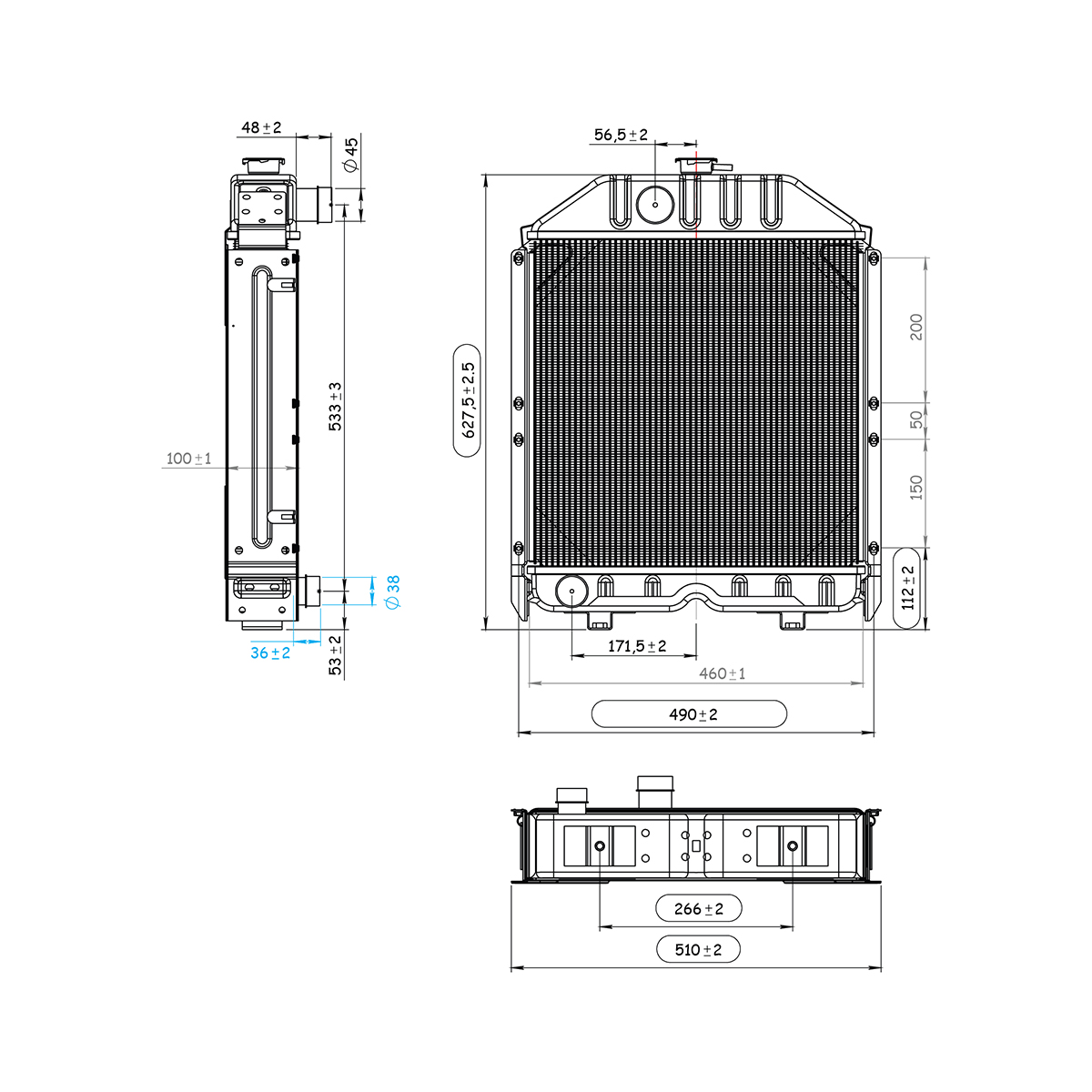 Radiator racire apa pentru New Holland, Fiat, Case IH cod OEM 4981428, 5086417, 5096052, 150-283, 5096051, 5118306, 5096597, 5104821, 5086417 - imagine 2