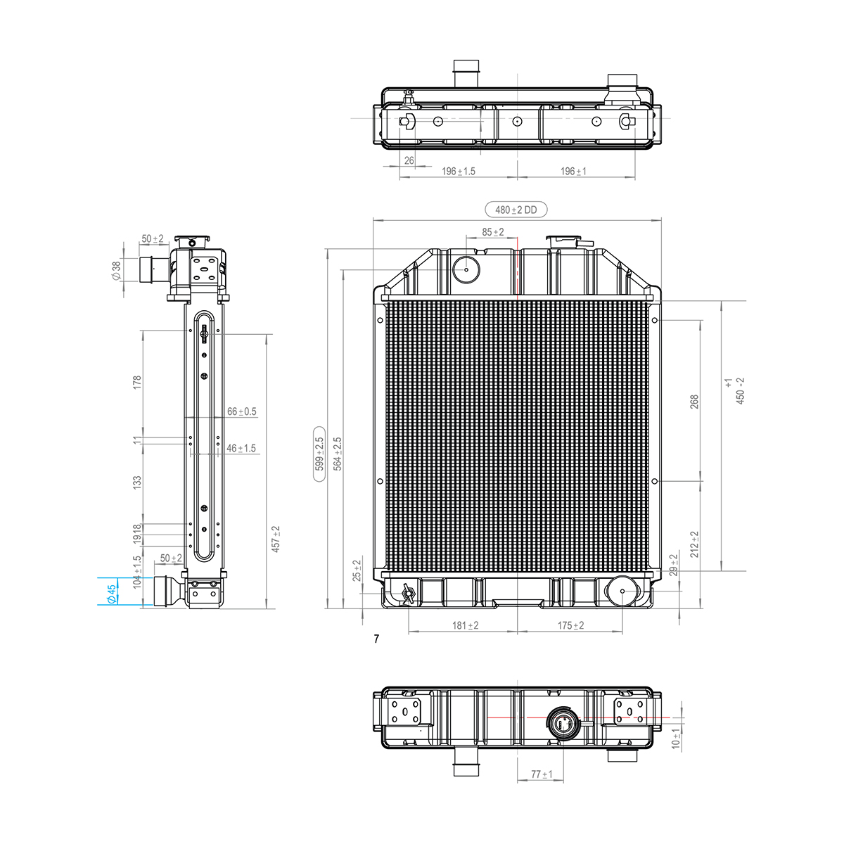 Radiator racire apa motor Ford 600x480x65mm cod OEM 81817280, C7NN8005L, D8NN8005PA, C7NN8005E, 4826 - imagine 2