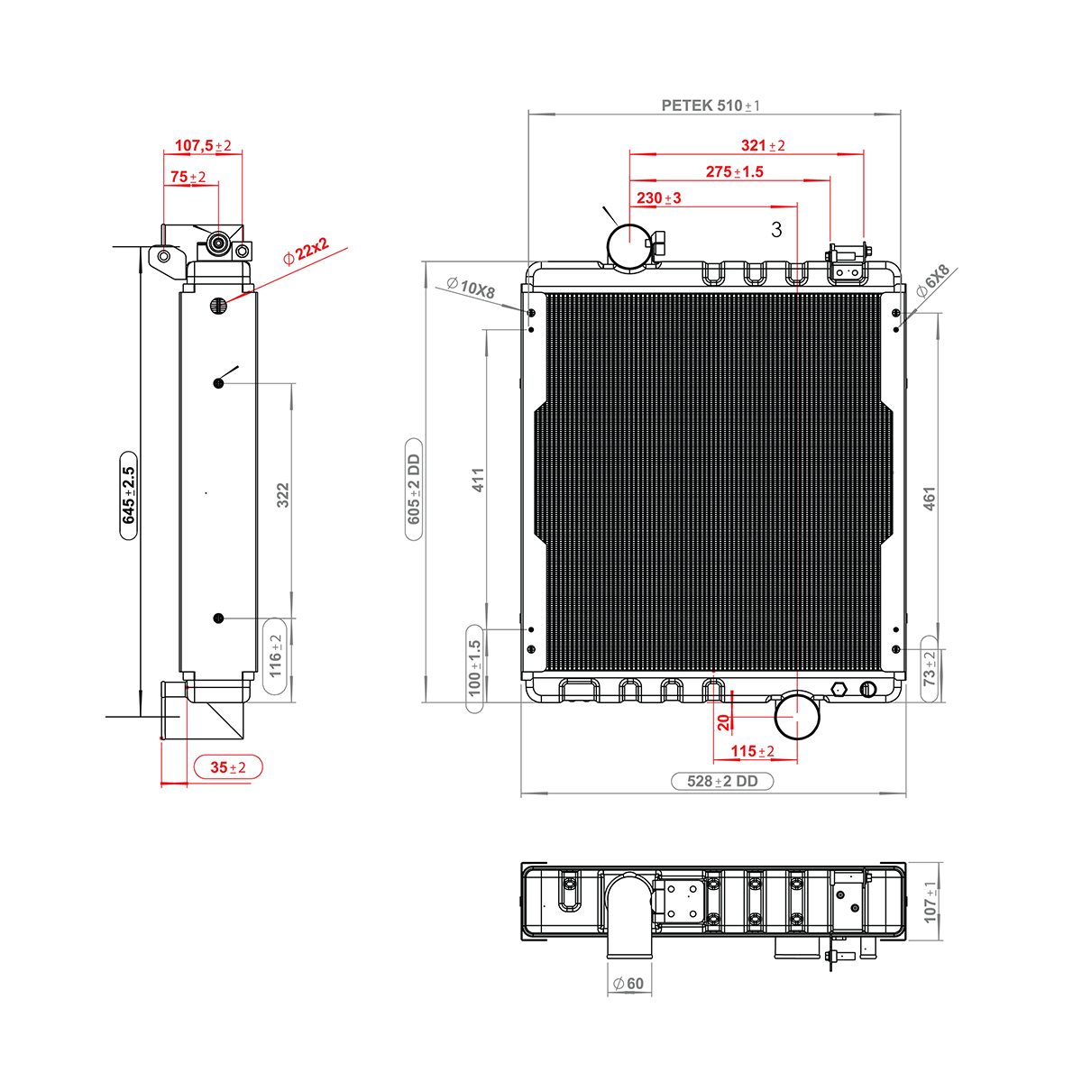 Radiator racire apa John Deere seria 6000, 6005, 6010, 8000 cu 4 randuri de celule cod OEM AL110865, AL115002, AL115731, AL118774, AL118775, AL78001, 7700042320, 74712038 - imagine 7