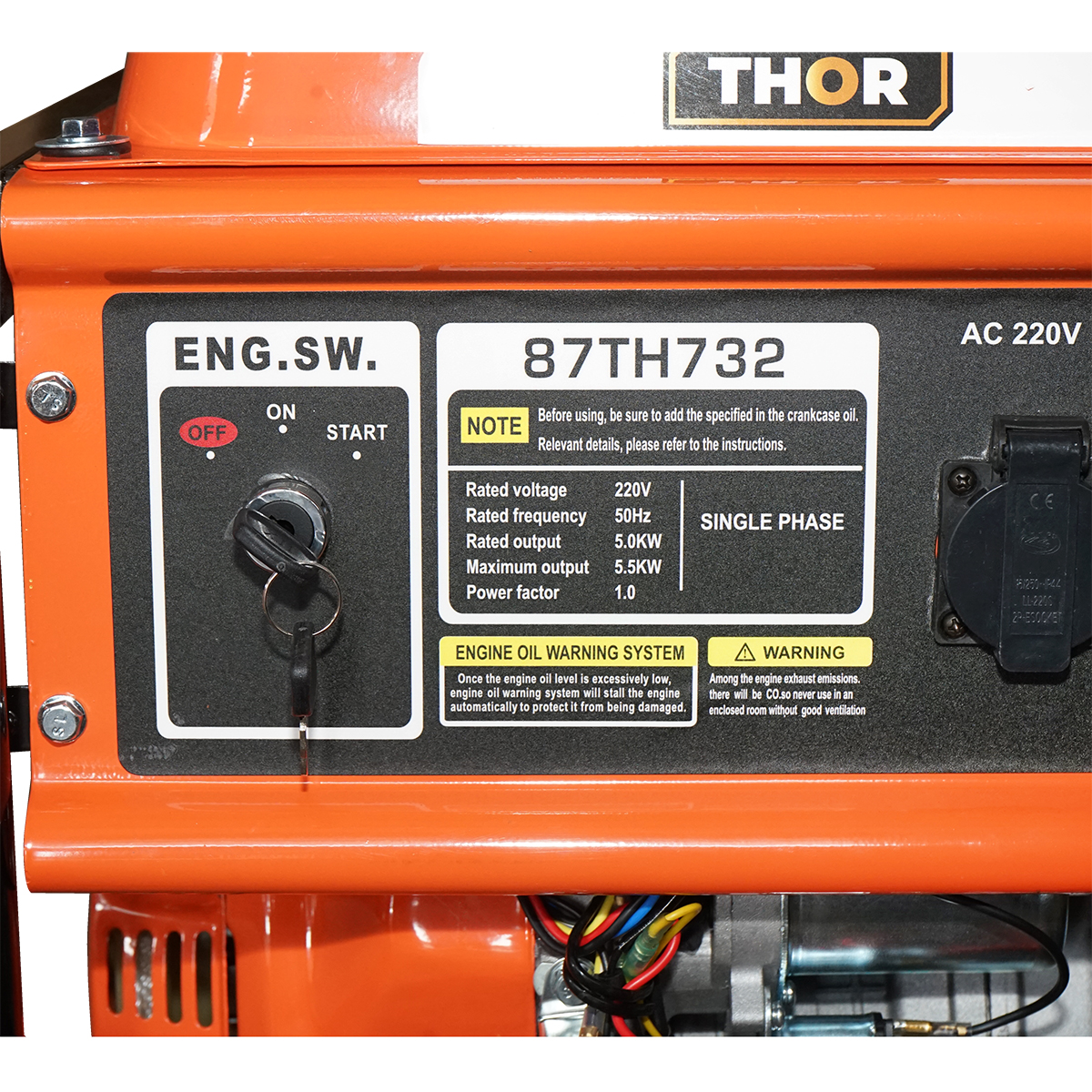 Generator electric 5.5kW/220V, motor pe benzina 15CP, pornire electrica/manuala THOR - imagine 5