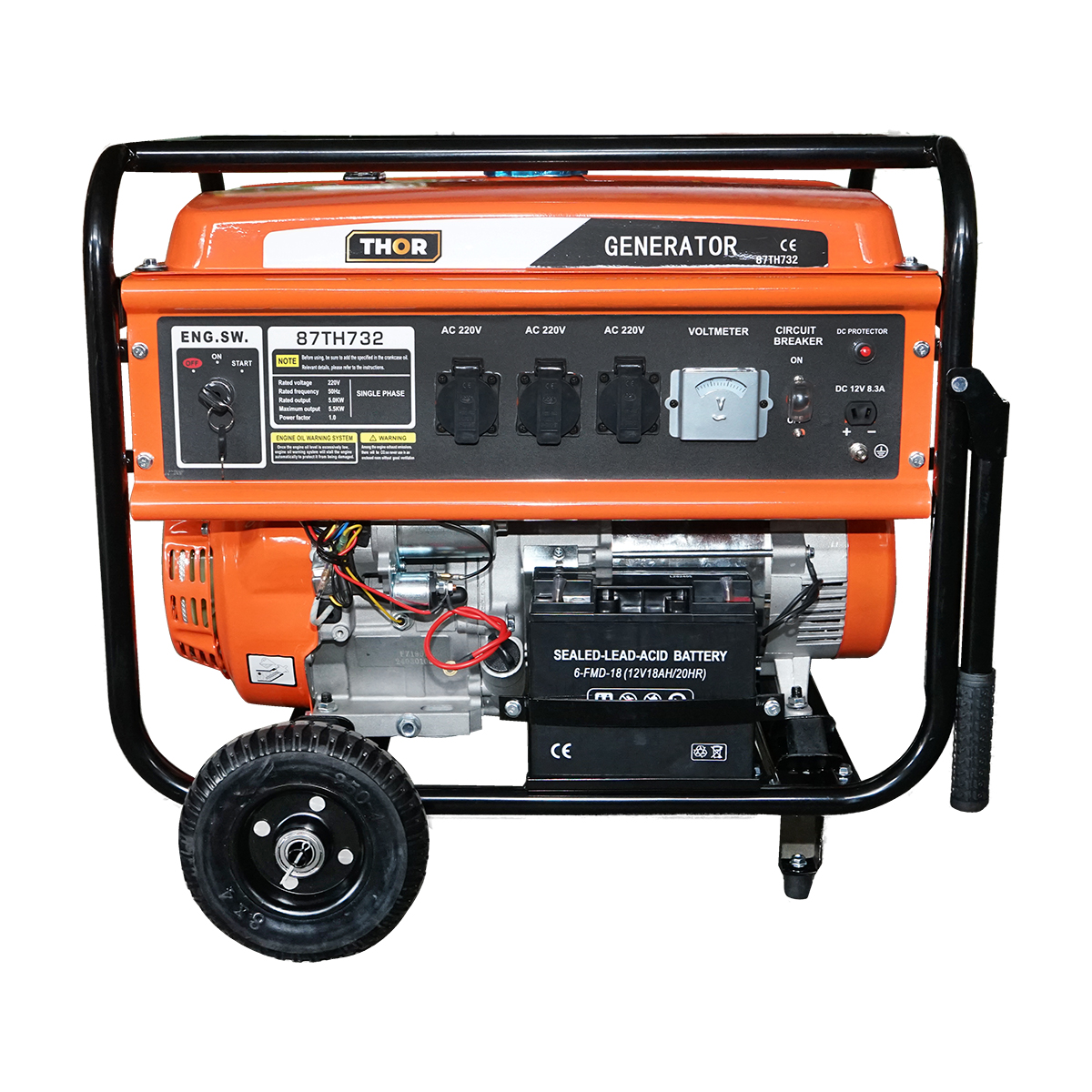 Generator electric 5.5kW/220V, motor pe benzina 15CP, pornire electrica/manuala THOR
