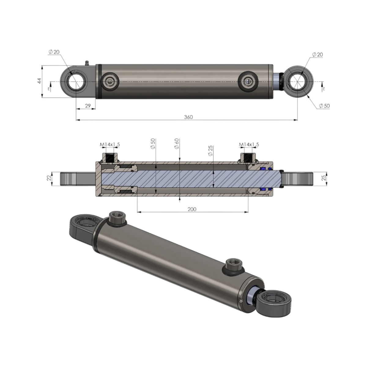 Cilindru directie hidraulic New Holland, Fiat 60x360x200mm cod OEM 5164023 - imagine 6