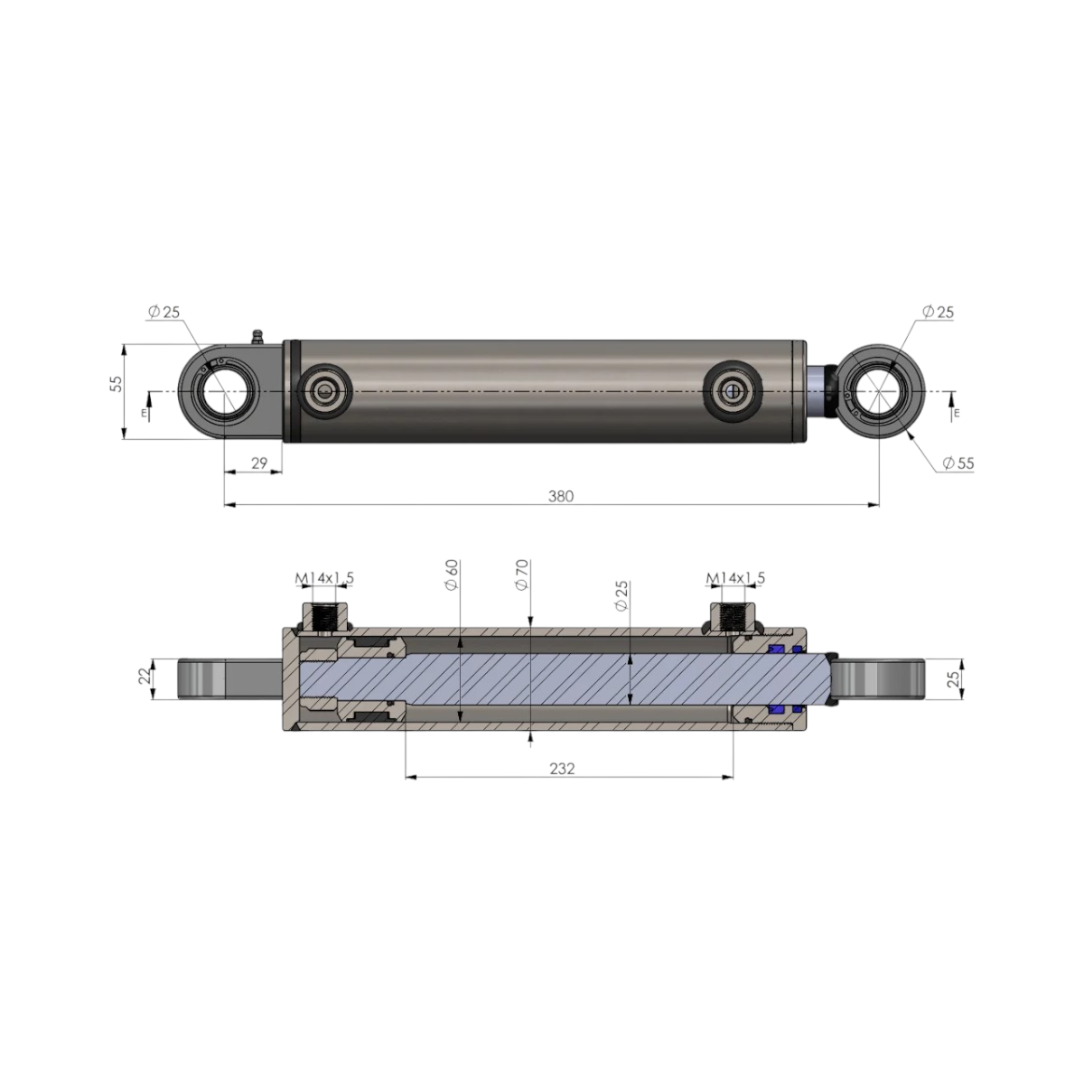 Cilindru directie hidraulic New Holland, Case IH 70x380x232mm cod OEM 5198883 - imagine 6