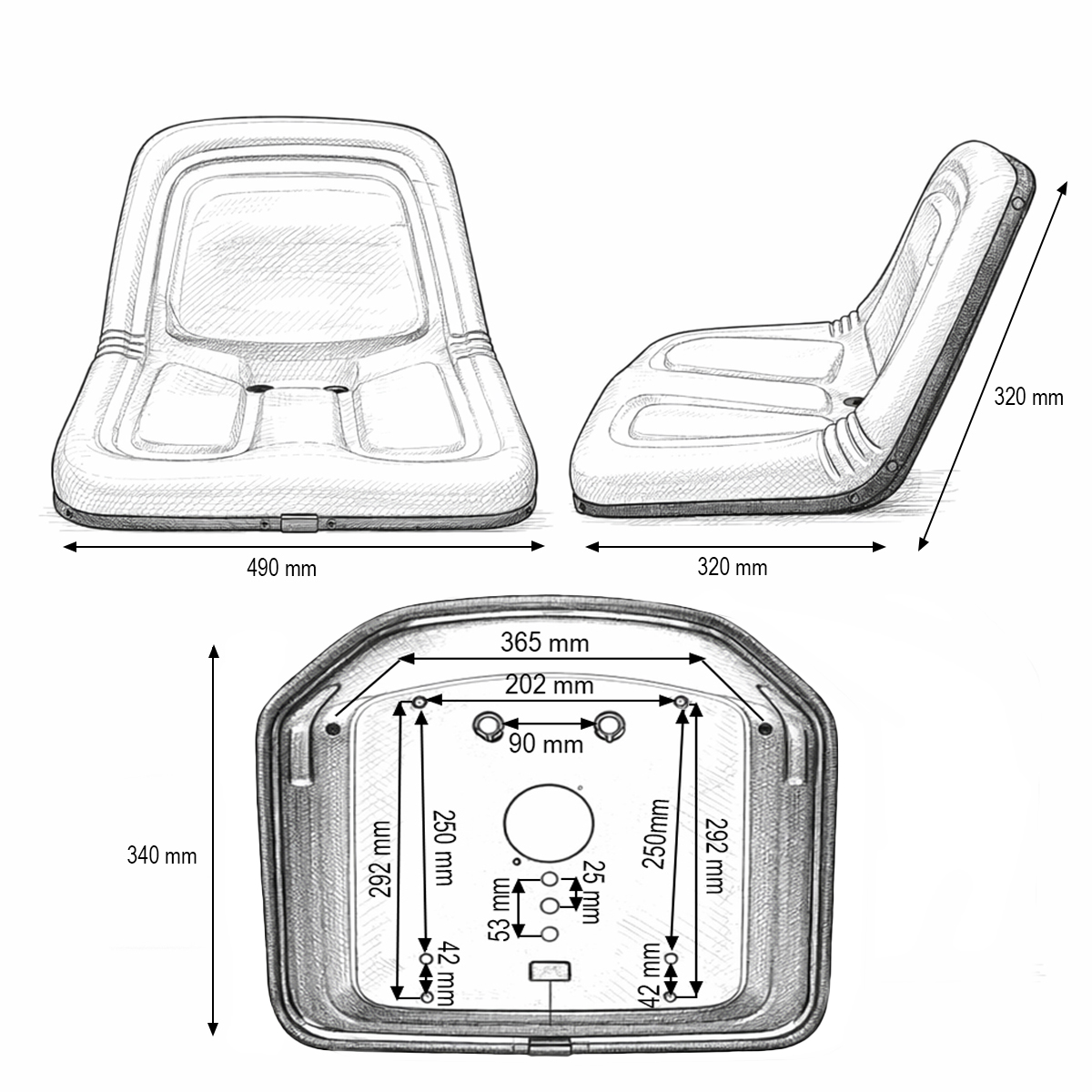Scaun tractor galben John Deere 320x490x320mm cod OEM TY15863, AM117924, B1AM117924, B1TY15863, AM103284, AM105898, AM39582, ET12564, MG675408, MG861683, TY15863, AM39582, AM103284, MG675408, MG861683 - imagine 3