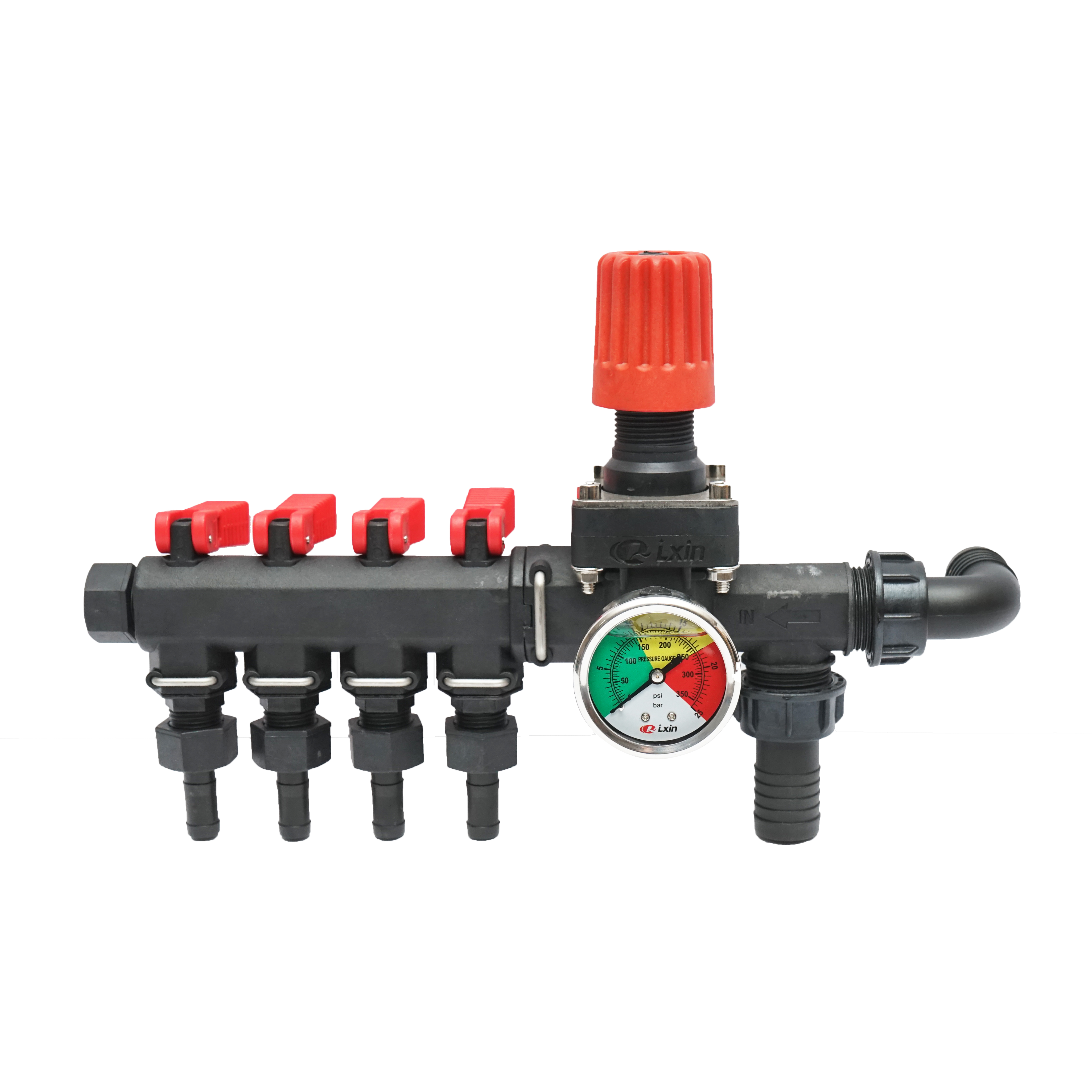 Distribuitor cu 4 cai si manometru cu glicerina pentru erbicidator