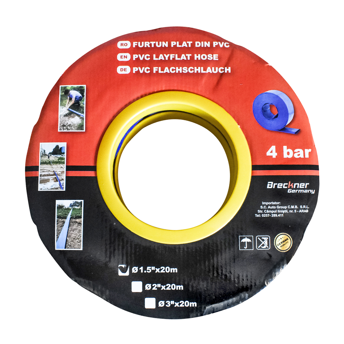 Furtun plat, siliconat pentru irigat din PVC 1.5 toli lungime 20m Breckner Germany - imagine 3