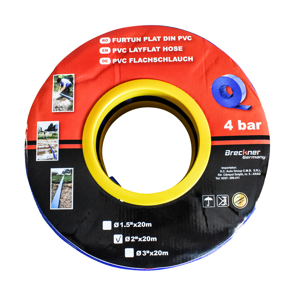 Furtun plat, siliconat pentru irigat din PVC 2 toli lungime 20m Breckner Germany - imagine 3