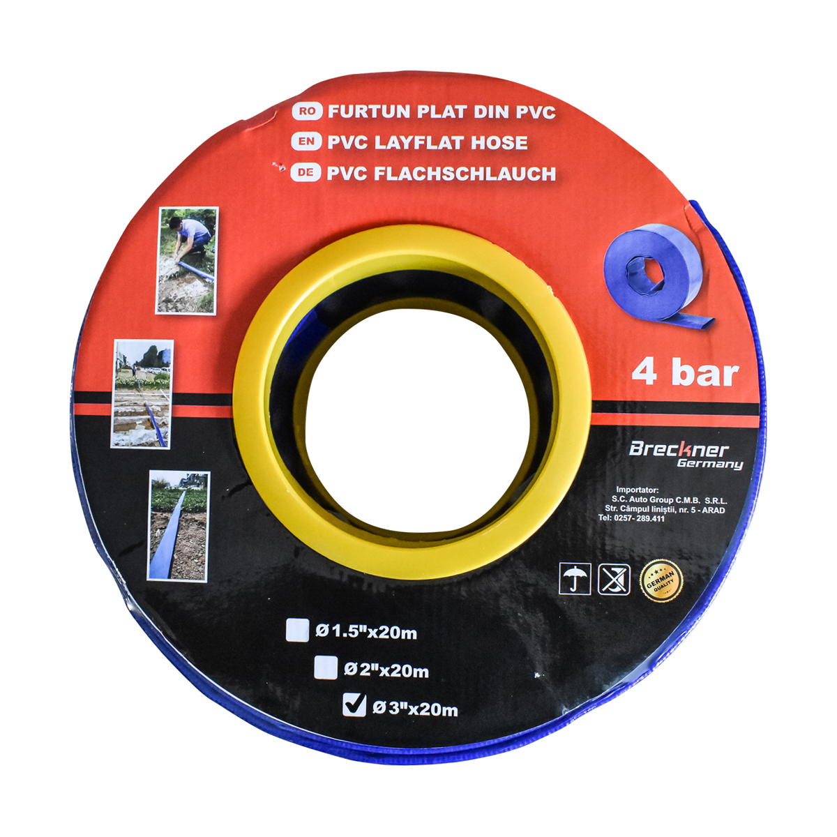 Furtun plat, siliconat pentru irigat din PVC 3 toli lungime 20m Breckner Germany - imagine 3