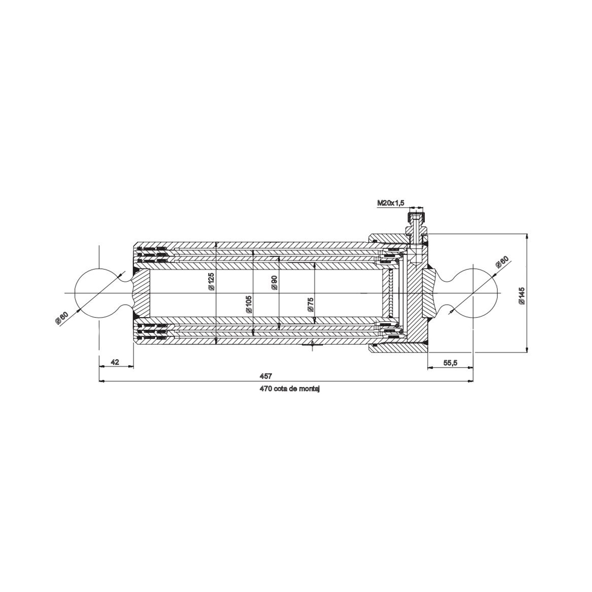 Cilindru hidraulic basculare telescopic remorca 7T MT 150 3 trepte - imagine 5