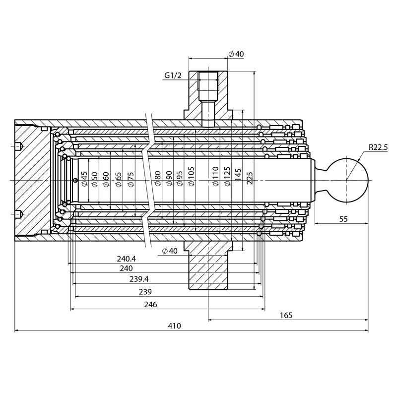 Cilindru hidraulic basculare remorca 6Tone cu 5 trepte cursa 1370mm Breckner Germany - imagine 9