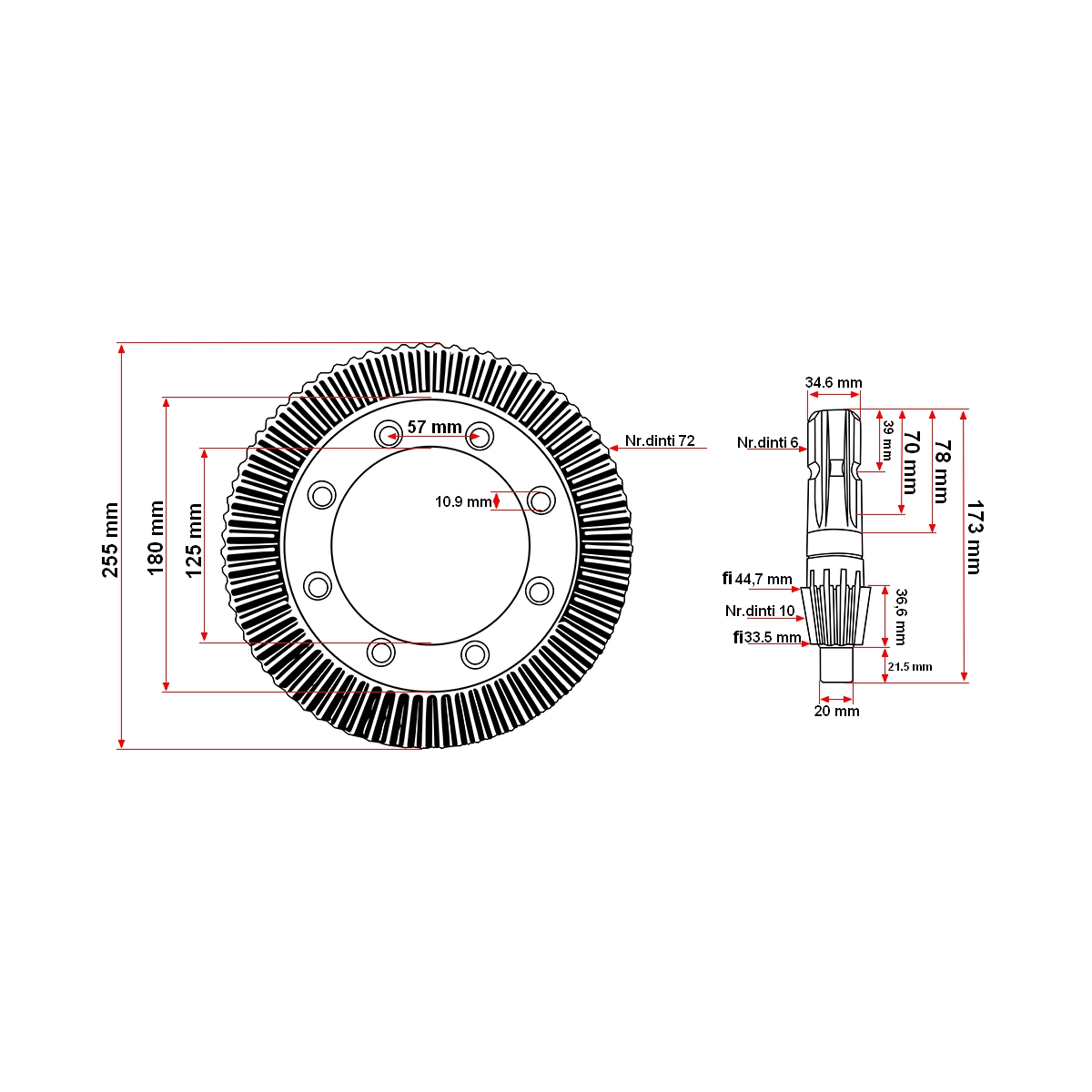 Grup conic Comer Z72/Z10 M3.55 pentru grebla Maschio Gaspardo Golia Seria: 250-300/330/380/410 coroana 0.792.6000.00 pinion 0.792.5000.00 - imagine 6