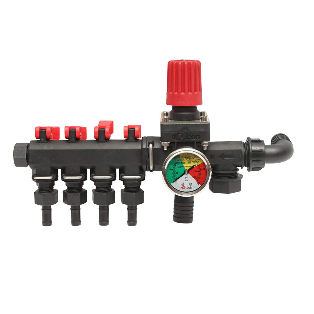 Distribuitor cu 4 cai si manometru cu glicerina pentru erbicidator (compatibil model polonez)